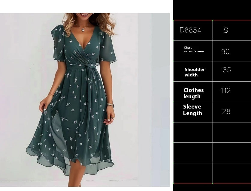 Women's Chiffon Printed Elegant Young V-neck Dress