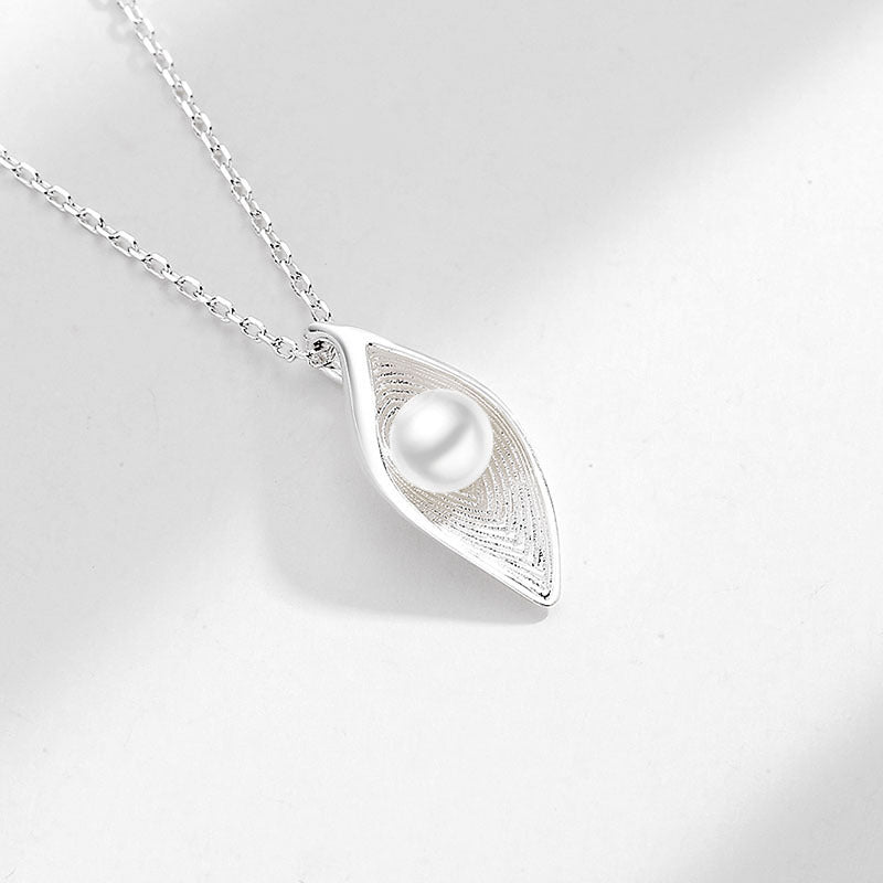 Sterling Silver Pearl Leaf Necklace
