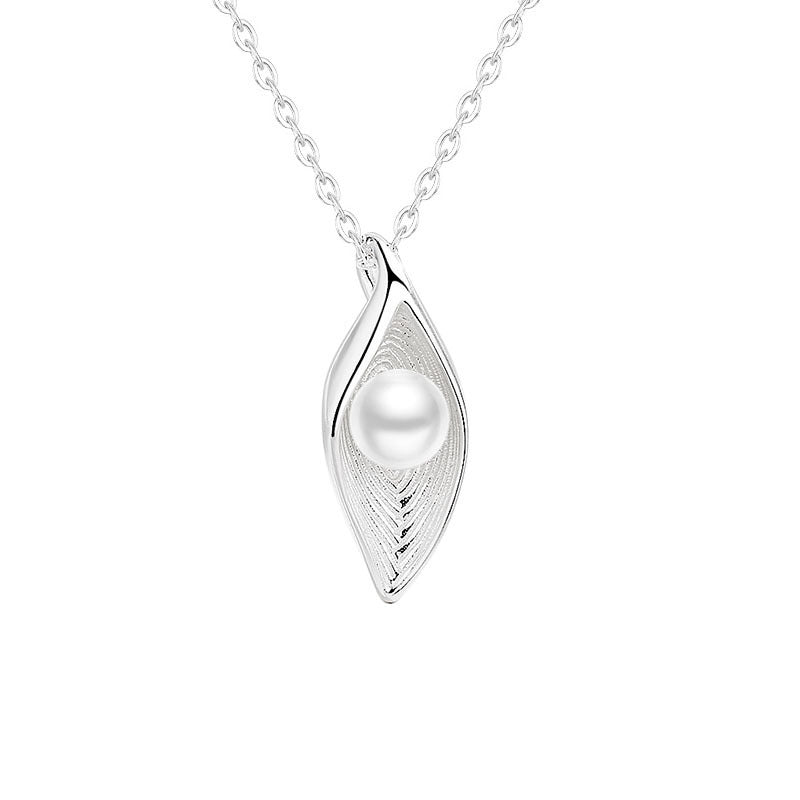 Sterling Silver Pearl Leaf Necklace