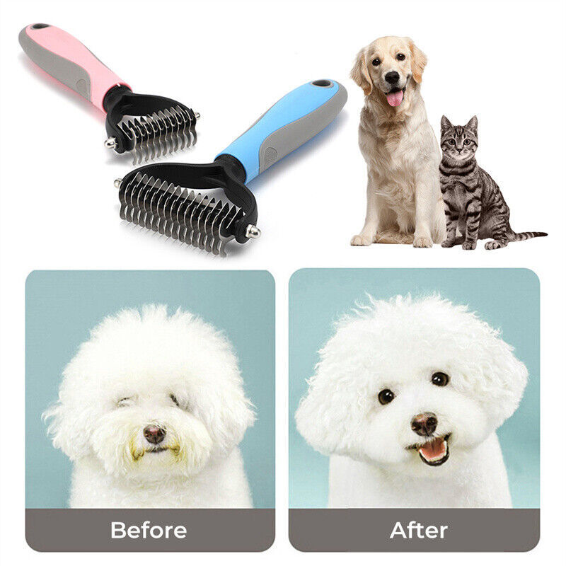 2-in-1 Pet Deshedding Brush for Dogs & Cats – Double-Sided Dematting Tool & Undercoat Rake | Reduce Shedding & Tangles