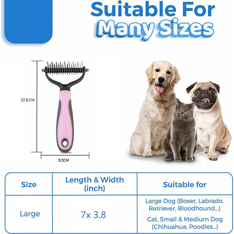 2-in-1 Pet Deshedding Brush for Dogs & Cats – Double-Sided Dematting Tool & Undercoat Rake | Reduce Shedding & Tangles