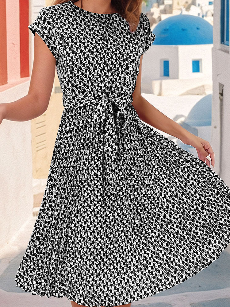 Lace-up Pleated Dress Women's Clothing Elegant Graceful Simple Skirt