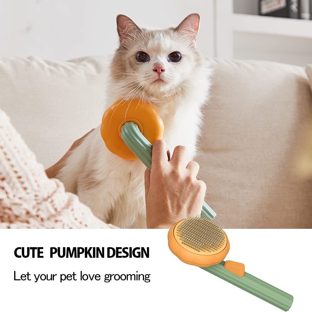 Self-Cleaning Pumpkin Slicker Brush for Dogs & Cats - Gentle Grooming Tool to Remove Loose Hair, Mats, and Tangles, Perfect for Puppies, Rabbits, and All Pets