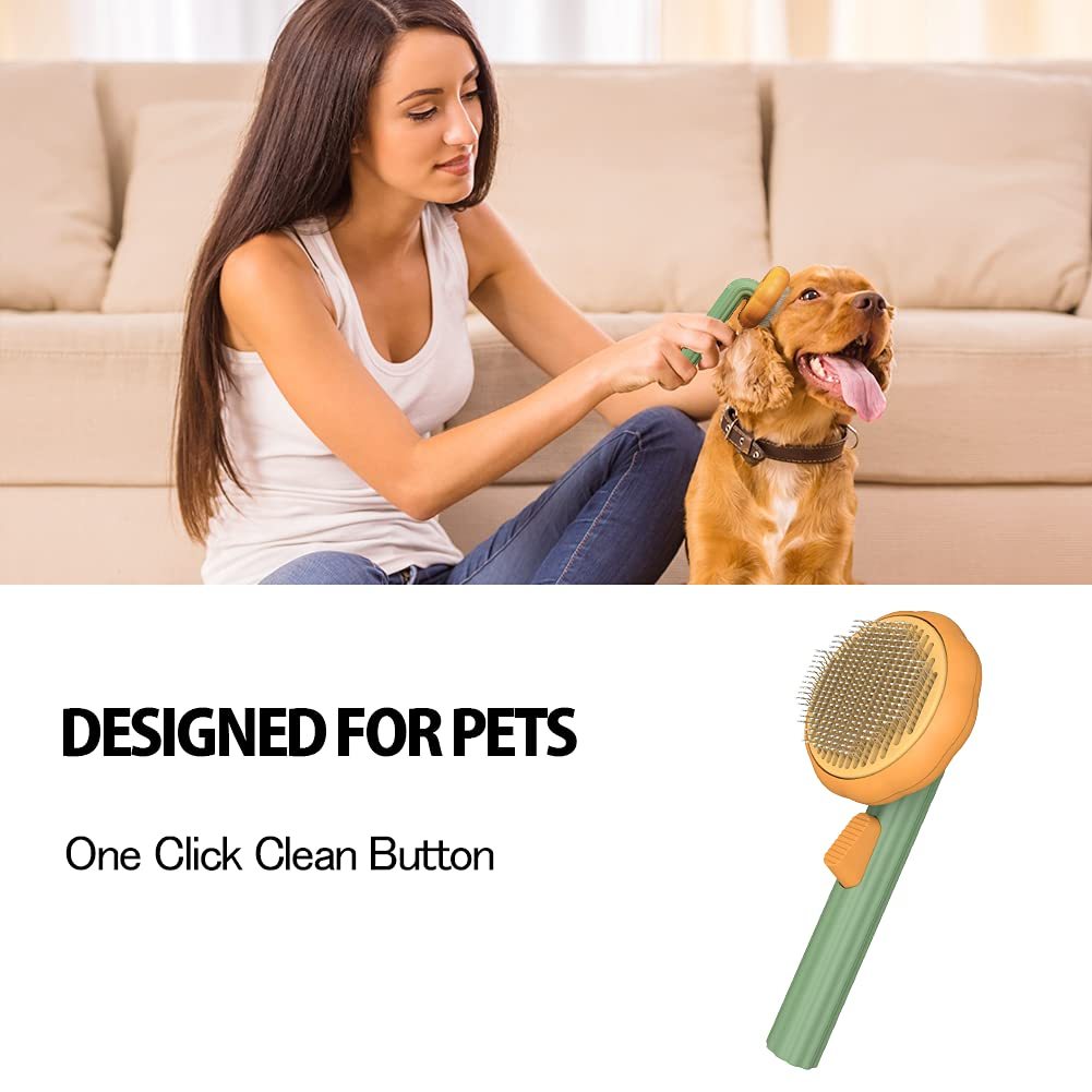 Self-Cleaning Pumpkin Slicker Brush for Dogs & Cats - Gentle Grooming Tool to Remove Loose Hair, Mats, and Tangles, Perfect for Puppies, Rabbits, and All Pets