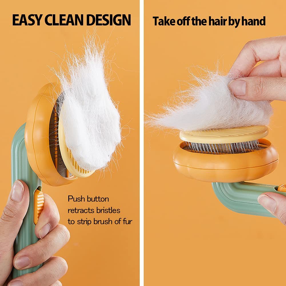 Self-Cleaning Pumpkin Slicker Brush for Dogs & Cats - Gentle Grooming Tool to Remove Loose Hair, Mats, and Tangles, Perfect for Puppies, Rabbits, and All Pets