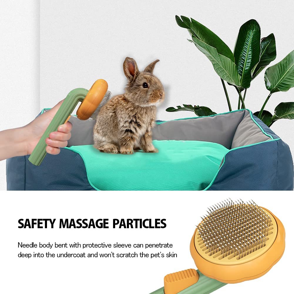 Self-Cleaning Pumpkin Slicker Brush for Dogs & Cats - Gentle Grooming Tool to Remove Loose Hair, Mats, and Tangles, Perfect for Puppies, Rabbits, and All Pets