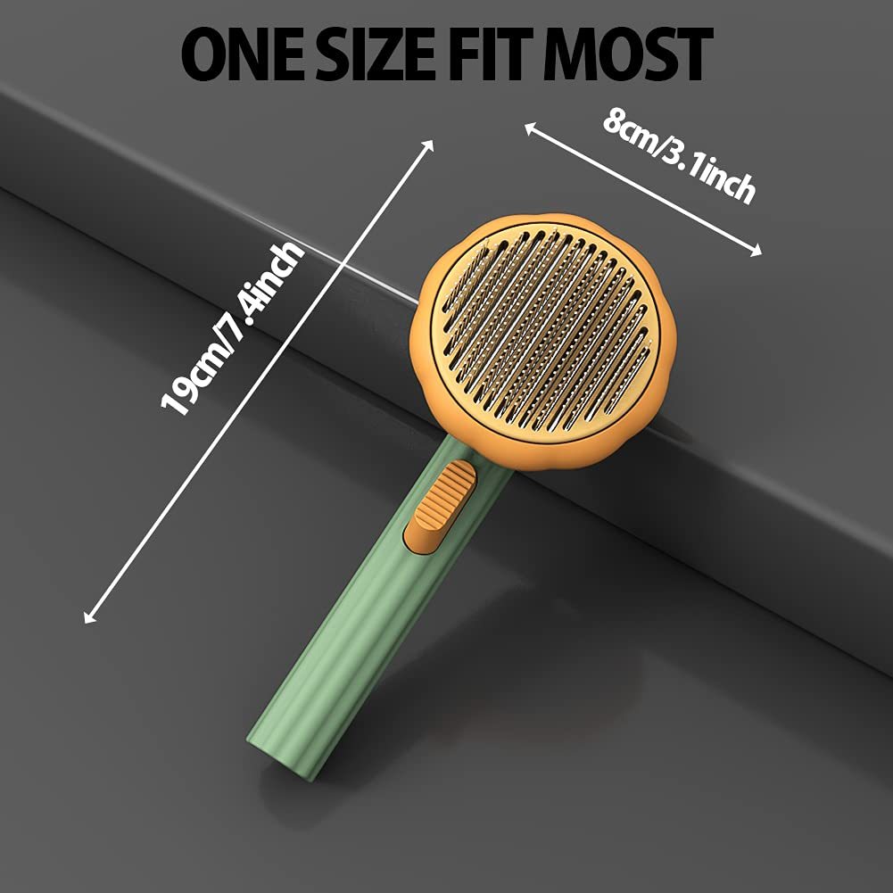 Self-Cleaning Pumpkin Slicker Brush for Dogs & Cats - Gentle Grooming Tool to Remove Loose Hair, Mats, and Tangles, Perfect for Puppies, Rabbits, and All Pets