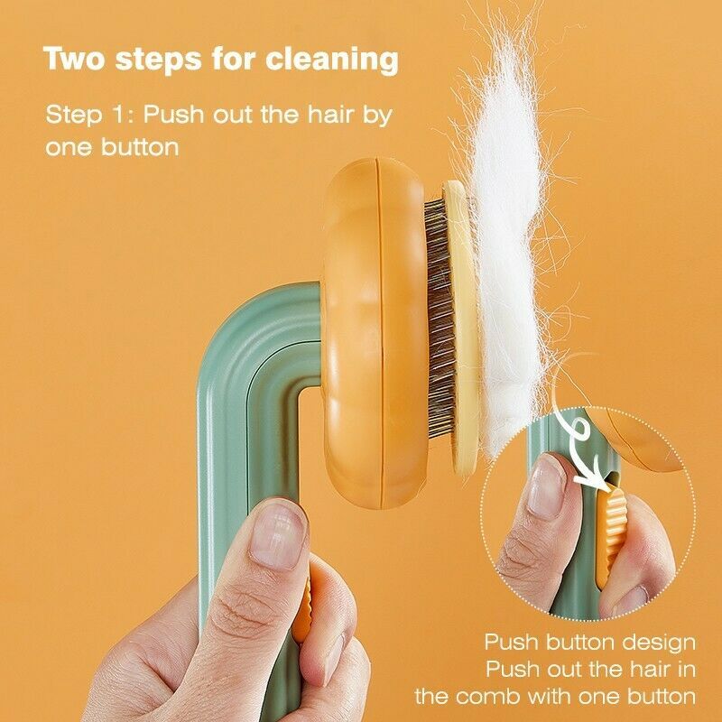 Self-Cleaning Pumpkin Slicker Brush for Dogs & Cats - Gentle Grooming Tool to Remove Loose Hair, Mats, and Tangles, Perfect for Puppies, Rabbits, and All Pets