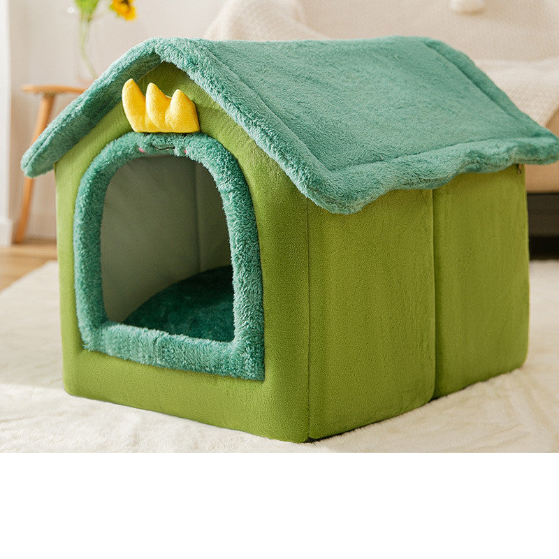 Foldable Warm Pet Bed - Cozy Winter Dog & Cat House with Removable Cushion
