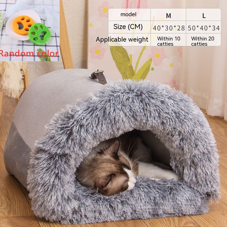 Portable Pet Bed - Warm & Moisture-Proof Dog & Cat Nest for Autumn & Winter, Soft Long Fur Design