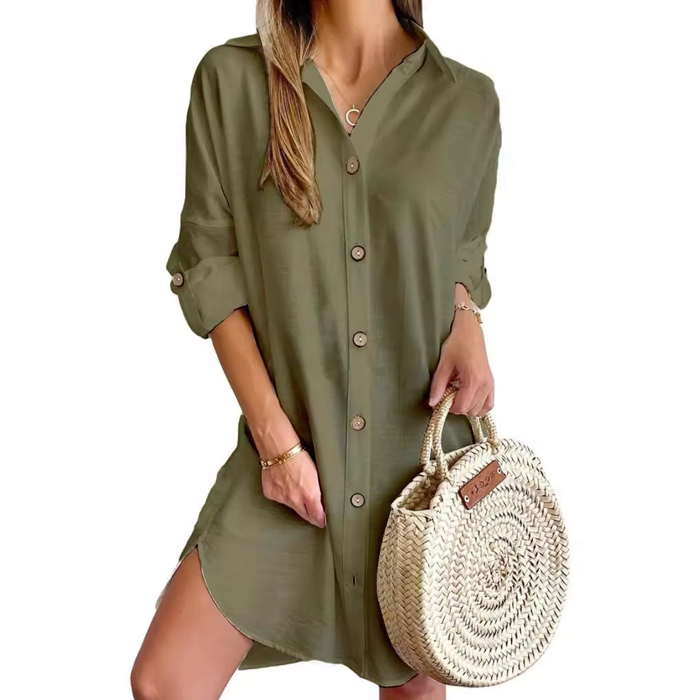Autumn Leisure Long Sleeve Lapel Button Shirt Dress