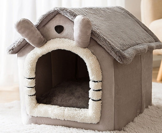 Foldable Warm Pet Bed - Cozy Winter Dog & Cat House with Removable Cushion