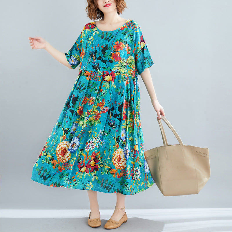 Literary Style Plus Size Loose Slim Dress