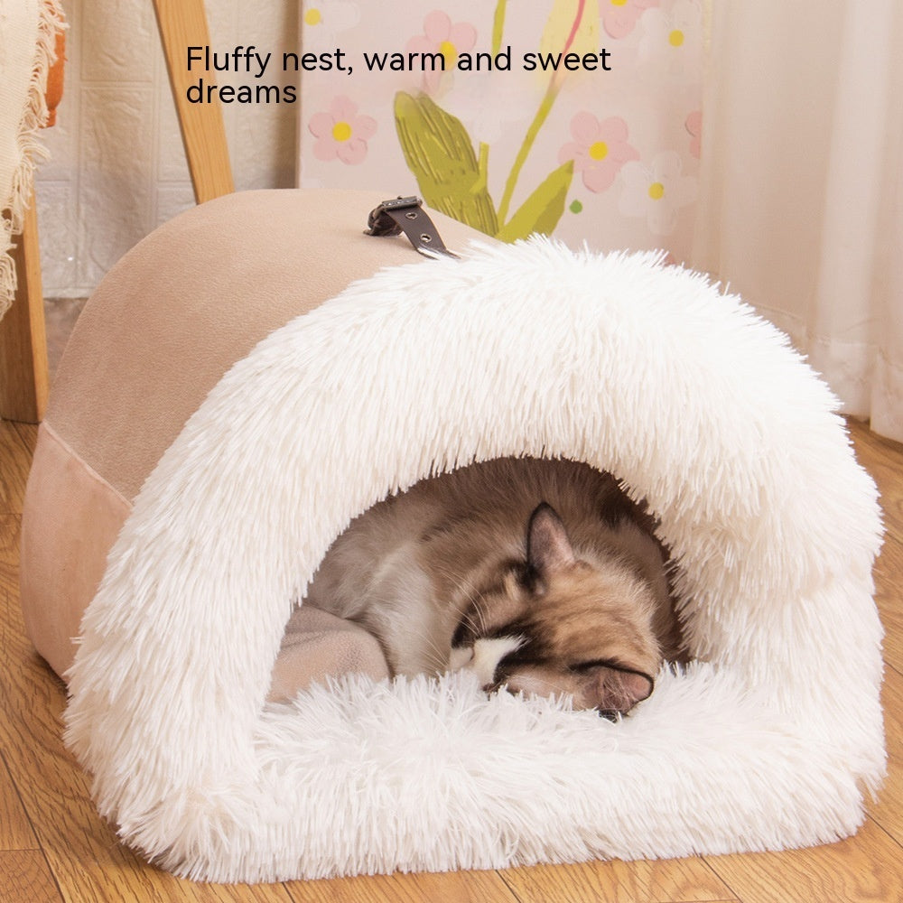 Portable Pet Bed - Warm & Moisture-Proof Dog & Cat Nest for Autumn & Winter, Soft Long Fur Design
