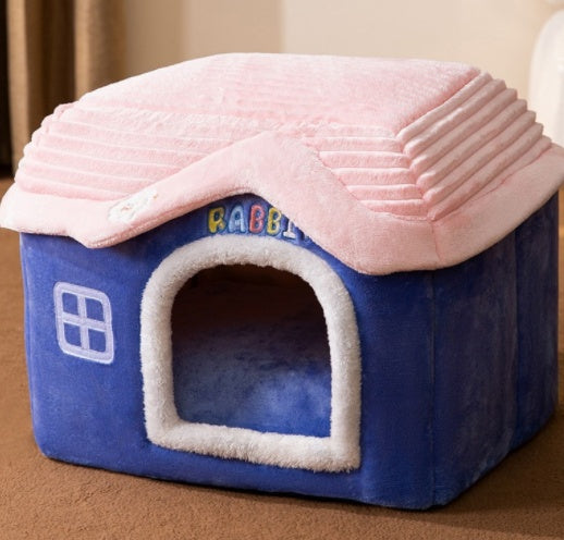 Foldable Warm Pet Bed - Cozy Winter Dog & Cat House with Removable Cushion