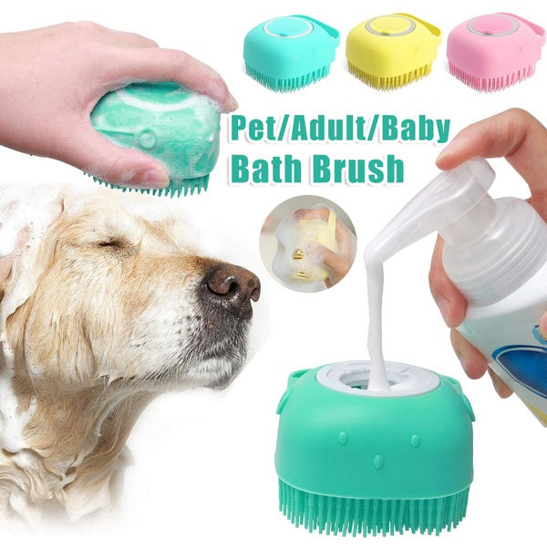 3-in-1 Silicone Pet Bath Gloves | Dog & Cat Grooming Massage Brush with Shampoo Dispenser, Exfoliating Bath Time Essentials