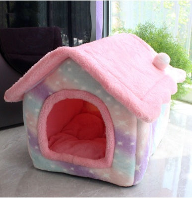 Foldable Warm Pet Bed - Cozy Winter Dog & Cat House with Removable Cushion