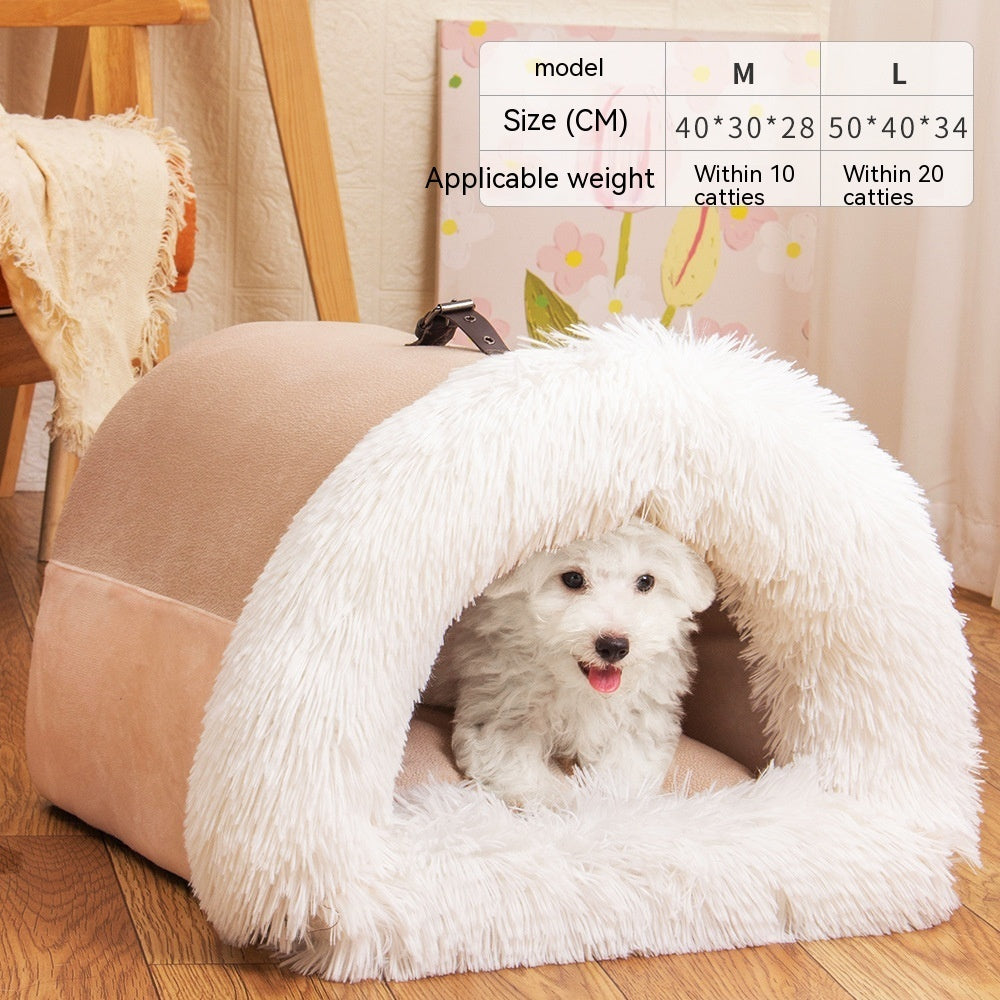 Portable Pet Bed - Warm & Moisture-Proof Dog & Cat Nest for Autumn & Winter, Soft Long Fur Design