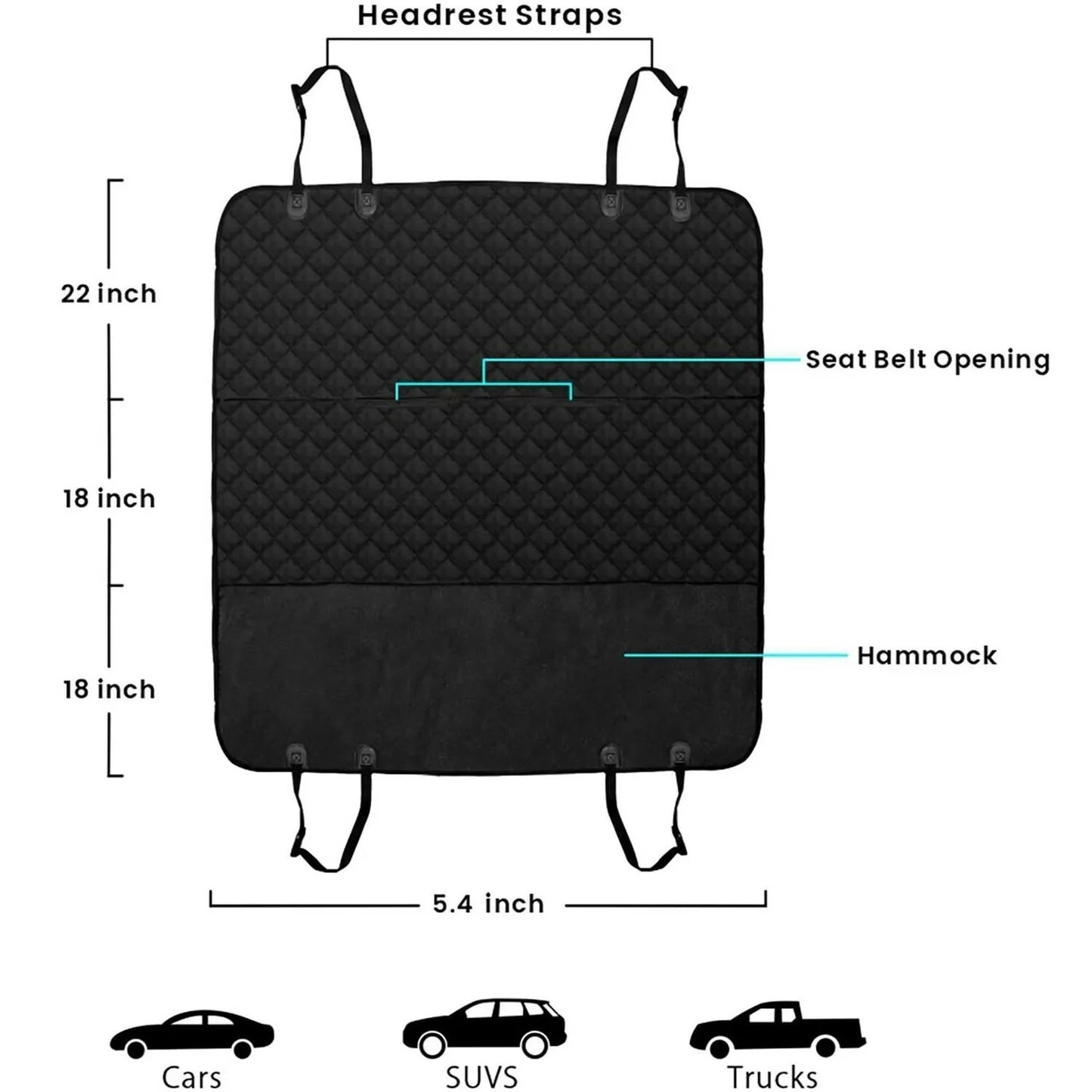 Waterproof Luxury Car Seat Cover for Pets - Durable & Stylish Bench Protector, Black