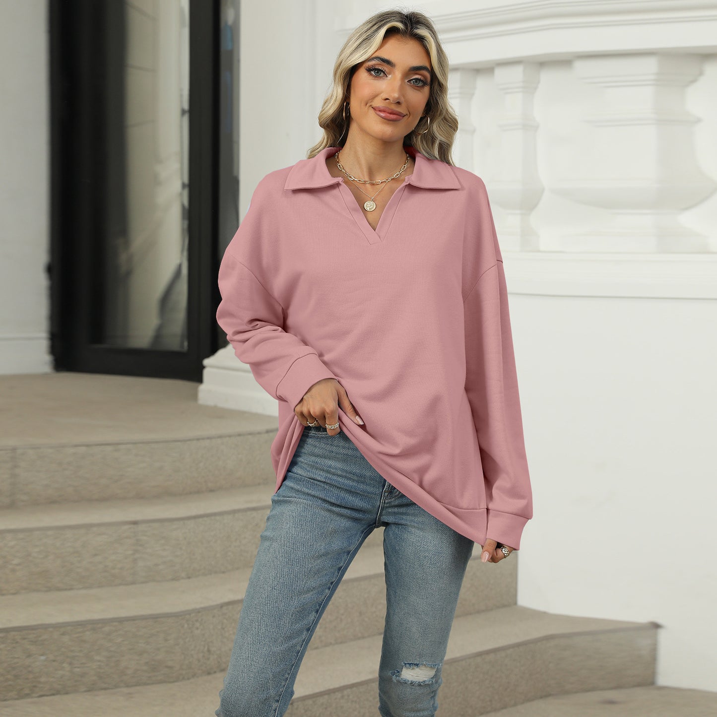 🔥New Lapel V-neck Sweatshirt for women