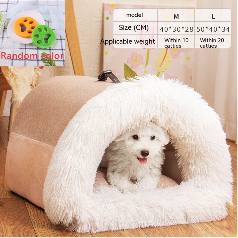 Portable Pet Bed - Warm & Moisture-Proof Dog & Cat Nest for Autumn & Winter, Soft Long Fur Design