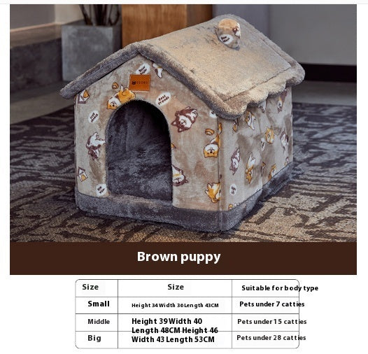 Foldable Warm Pet Bed - Cozy Winter Dog & Cat House with Removable Cushion
