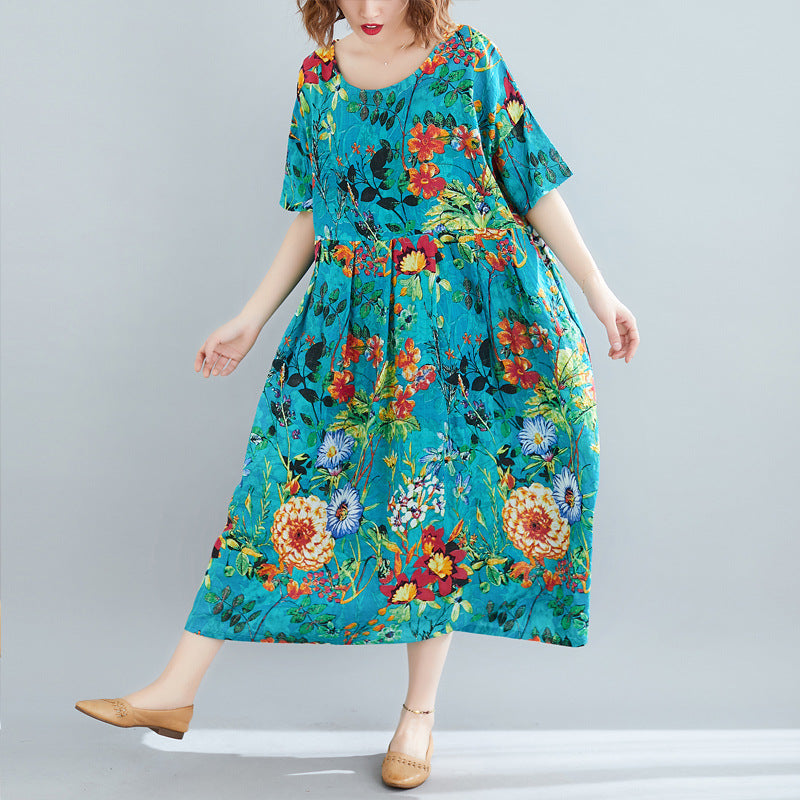 Literary Style Plus Size Loose Slim Dress
