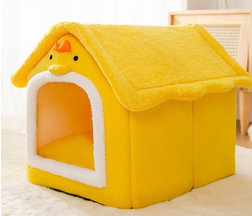 Foldable Warm Pet Bed - Cozy Winter Dog & Cat House with Removable Cushion