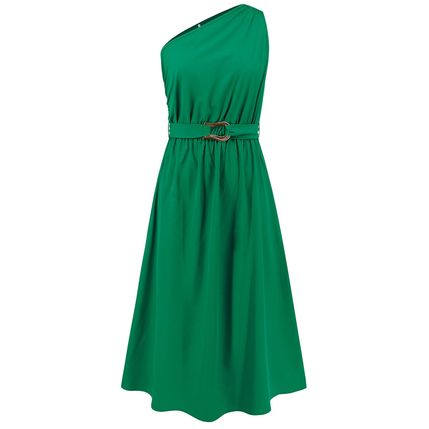 Women's fashionable shoulder solid color dress
