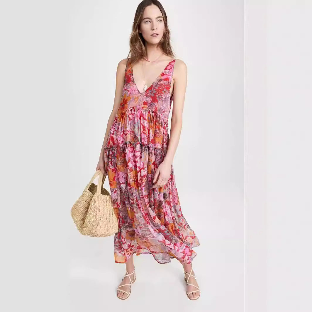 Women's Elegant Chiffon Printing Slip Dress
