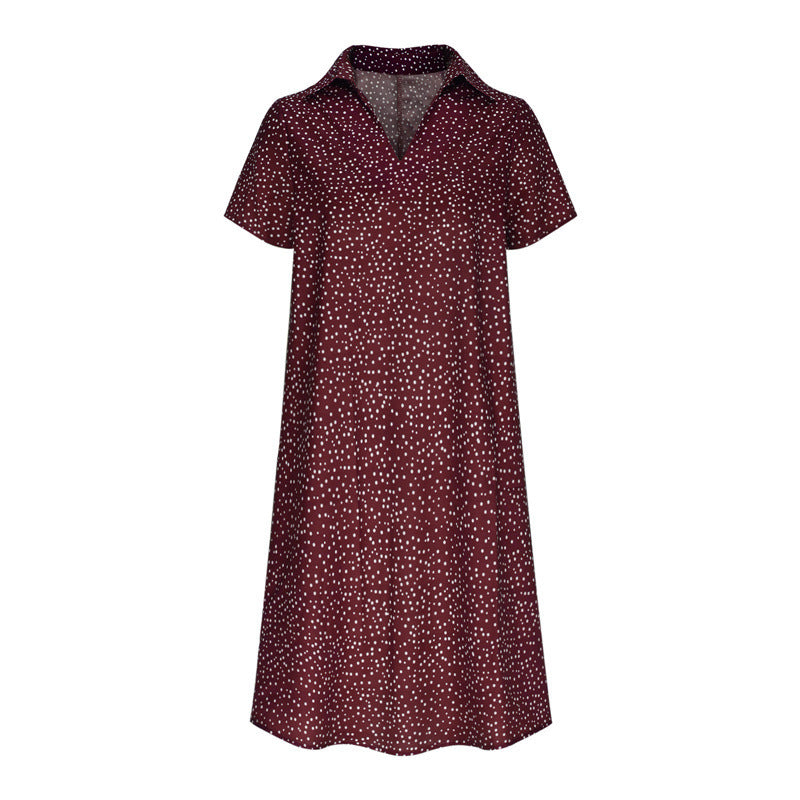 Casual Loose V-neck Short Sleeve Printed Polka Dot Dress Women