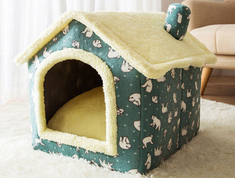 Foldable Warm Pet Bed - Cozy Winter Dog & Cat House with Removable Cushion
