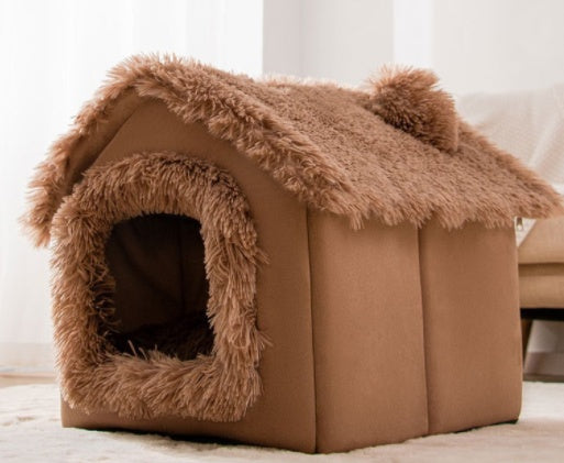 Foldable Warm Pet Bed - Cozy Winter Dog & Cat House with Removable Cushion