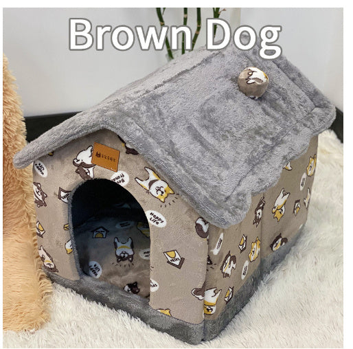 Foldable Warm Pet Bed - Cozy Winter Dog & Cat House with Removable Cushion