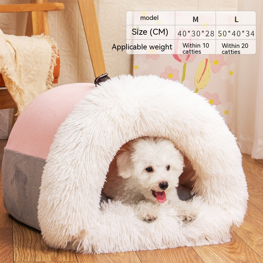 Portable Pet Bed - Warm & Moisture-Proof Dog & Cat Nest for Autumn & Winter, Soft Long Fur Design