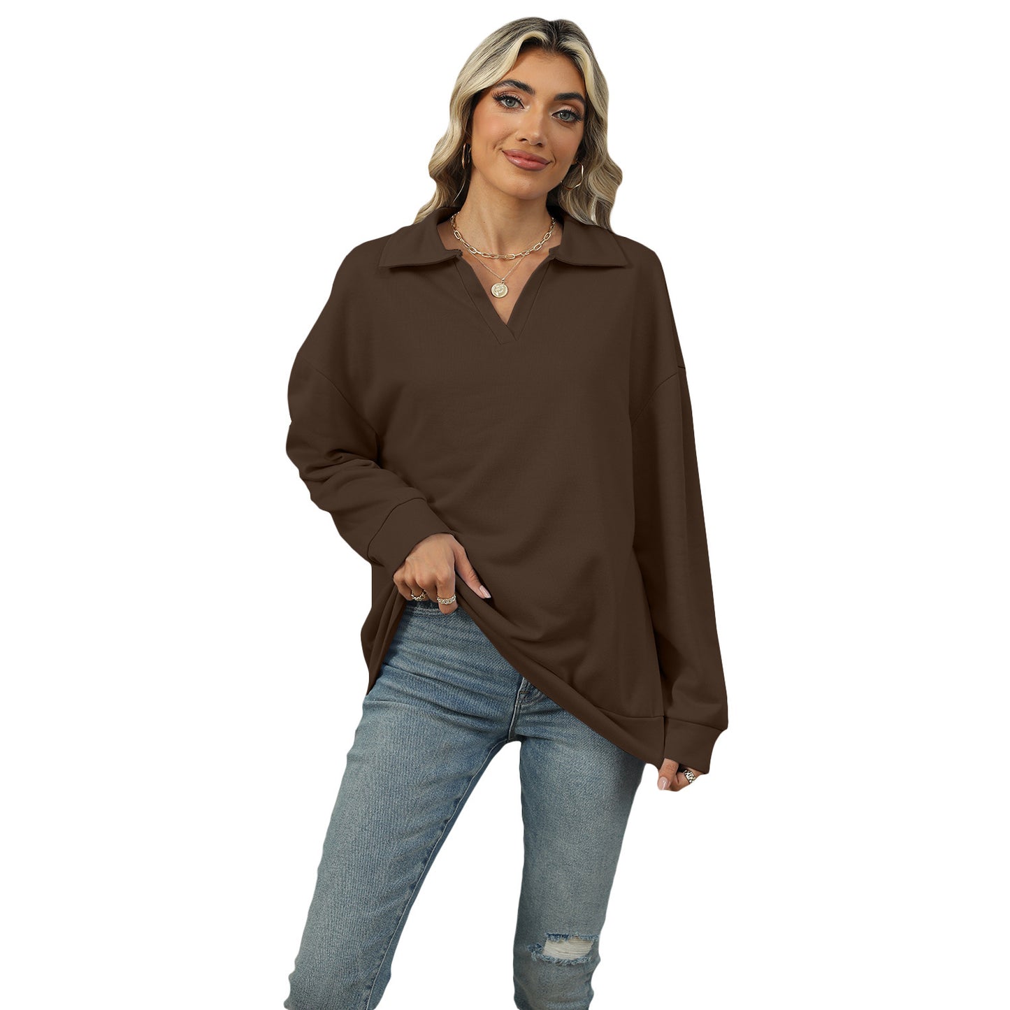 🔥New Lapel V-neck Sweatshirt for women