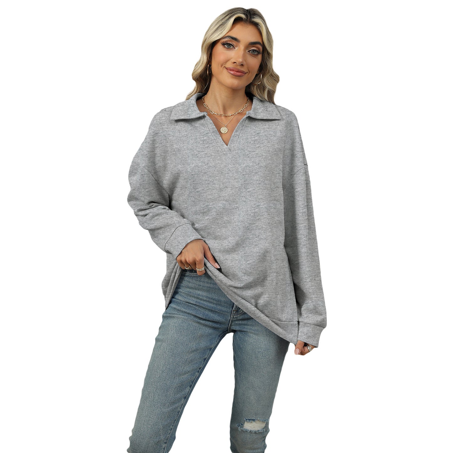 🔥New Lapel V-neck Sweatshirt for women