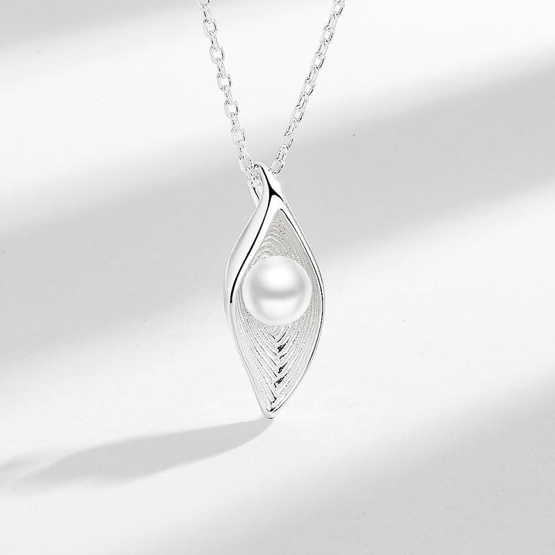 Sterling Silver Pearl Leaf Necklace
