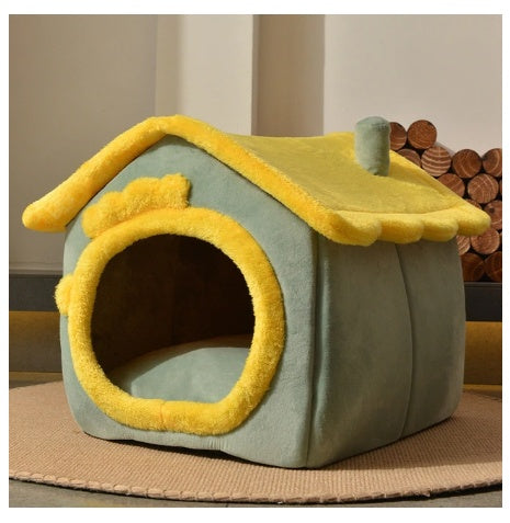 Foldable Warm Pet Bed - Cozy Winter Dog & Cat House with Removable Cushion