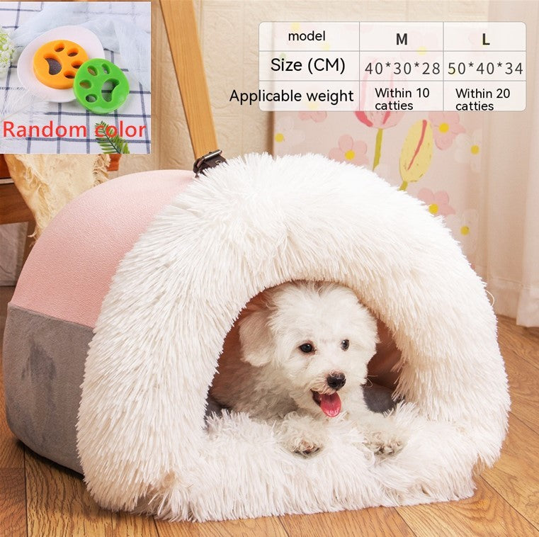 Portable Pet Bed - Warm & Moisture-Proof Dog & Cat Nest for Autumn & Winter, Soft Long Fur Design