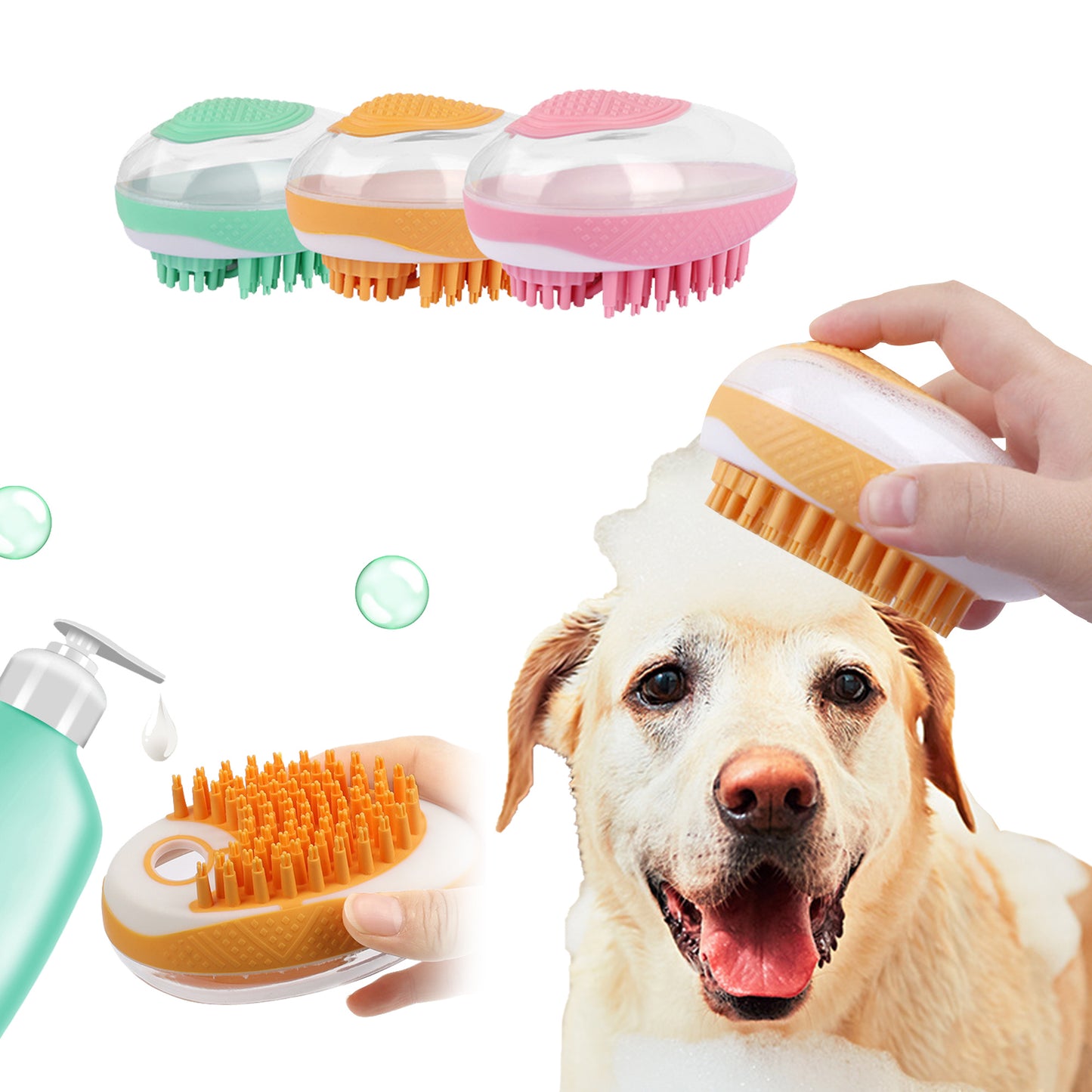 2-in-1 Dog & Cat Bath Brush - Soft Silicone Pet Grooming Tool for SPA Massage & Hair Cleaning
