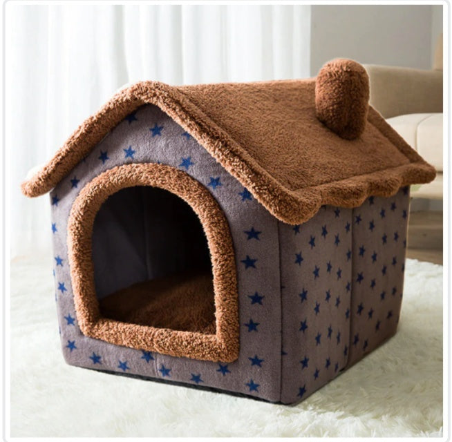 Foldable Warm Pet Bed - Cozy Winter Dog & Cat House with Removable Cushion