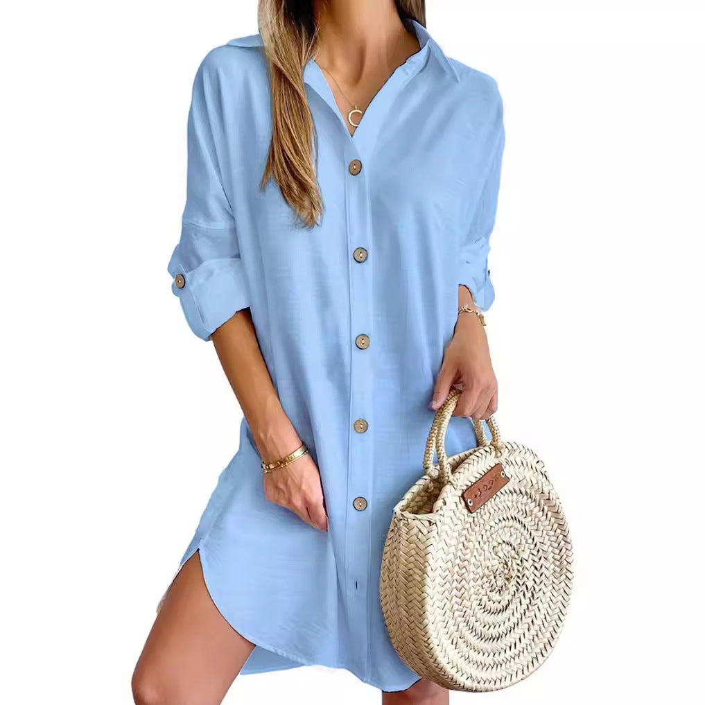 Autumn Leisure Long Sleeve Lapel Button Shirt Dress