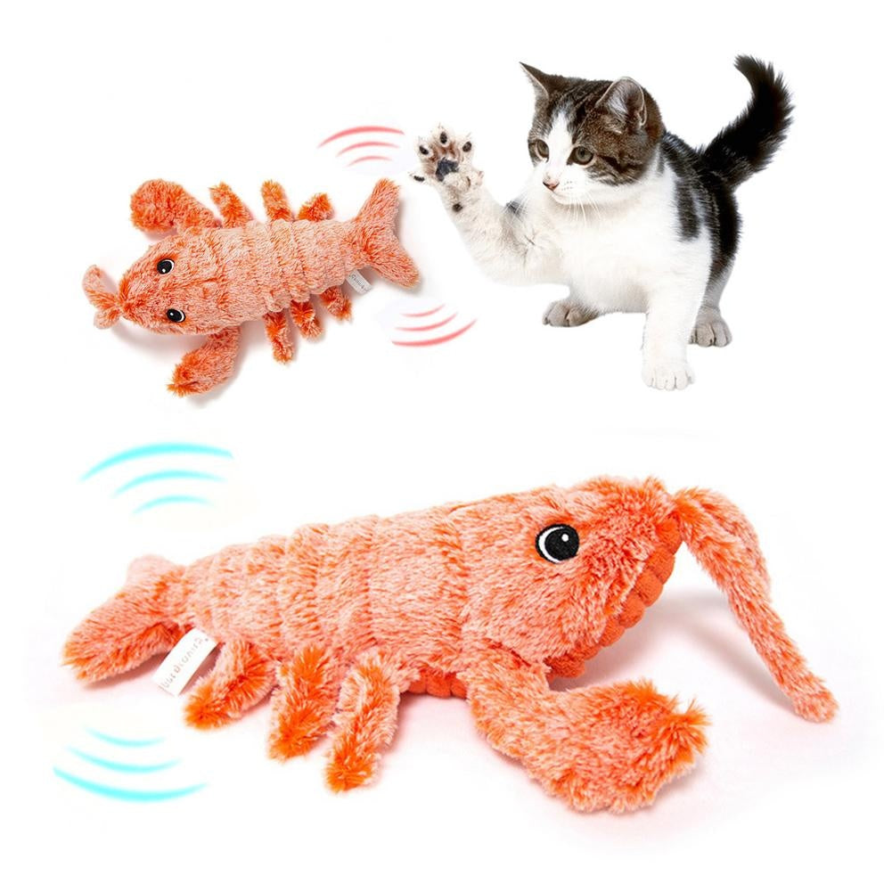 USB Rechargeable Jumping Shrimp Toy - Realistic Lobster Fun for Cats
