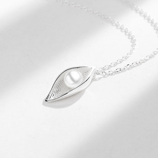 Sterling Silver Pearl Leaf Necklace