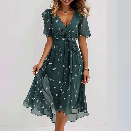 Women's Chiffon Printed Elegant Young V-neck Dress