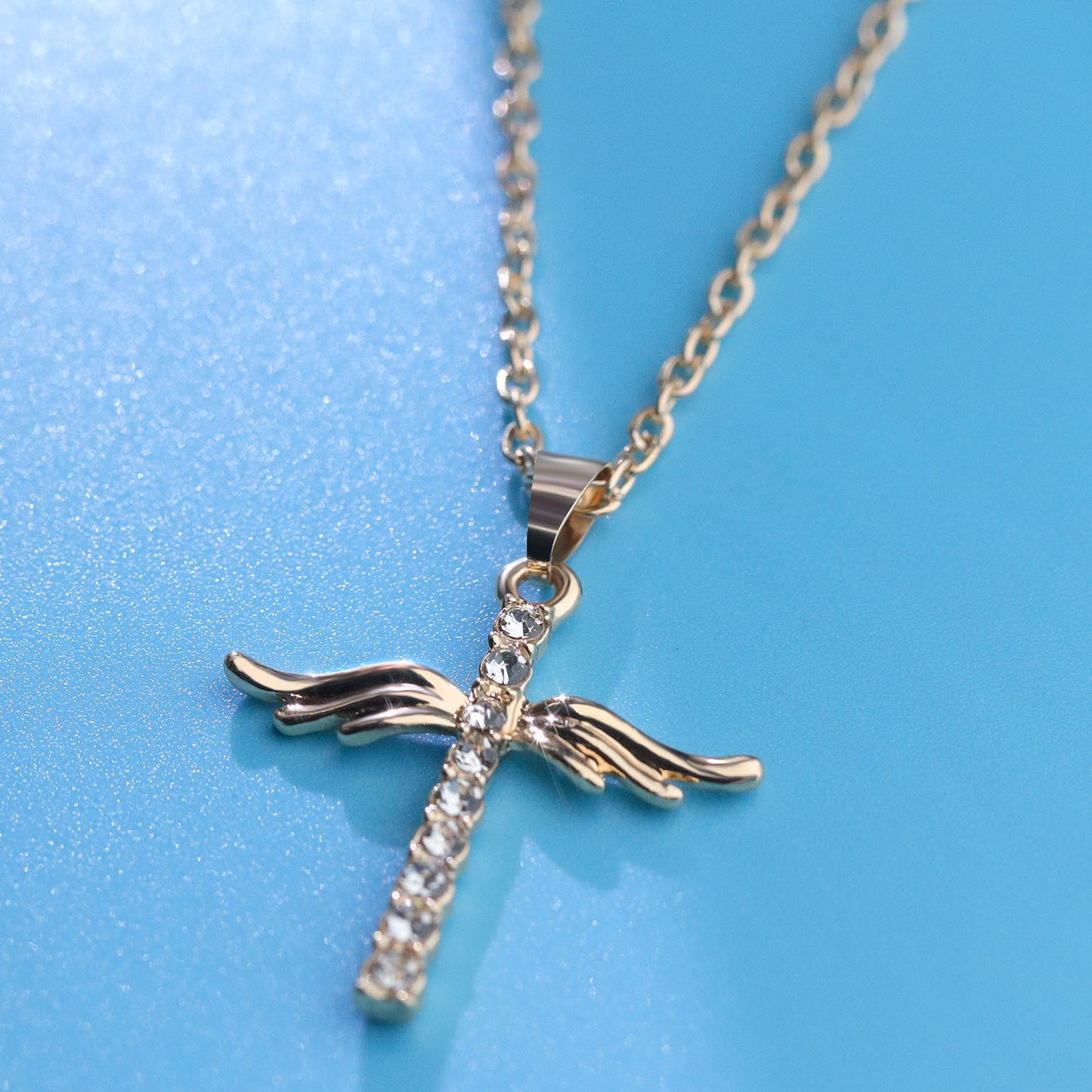 Angel Wings Cross Pendant Necklace For Woman With O Type Stainless Steel Chain Necklace Jewelry Gift