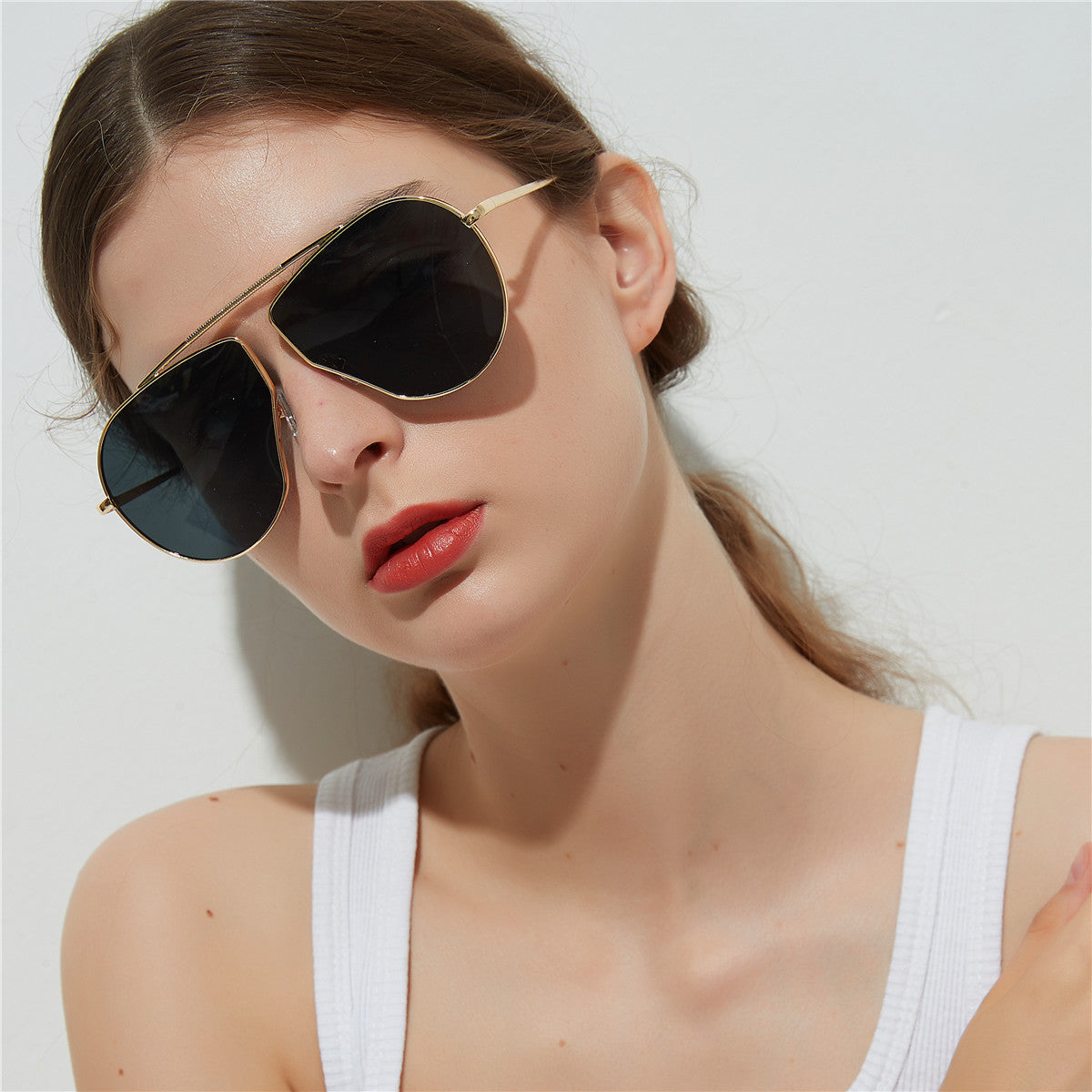 Polygonal Big Frame Sunglasses, Metal Frame Sunglasses For Women