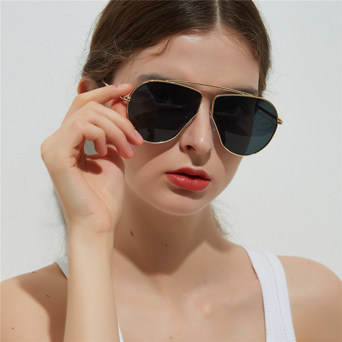 Polygonal Big Frame Sunglasses, Metal Frame Sunglasses For Women