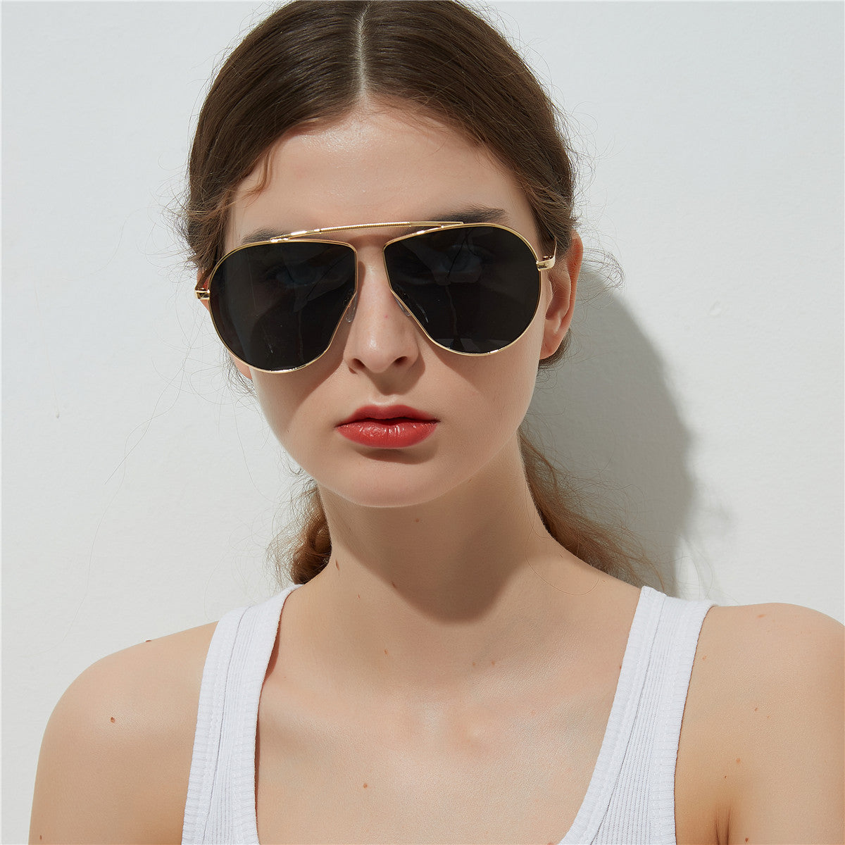 Polygonal Big Frame Sunglasses, Metal Frame Sunglasses For Women